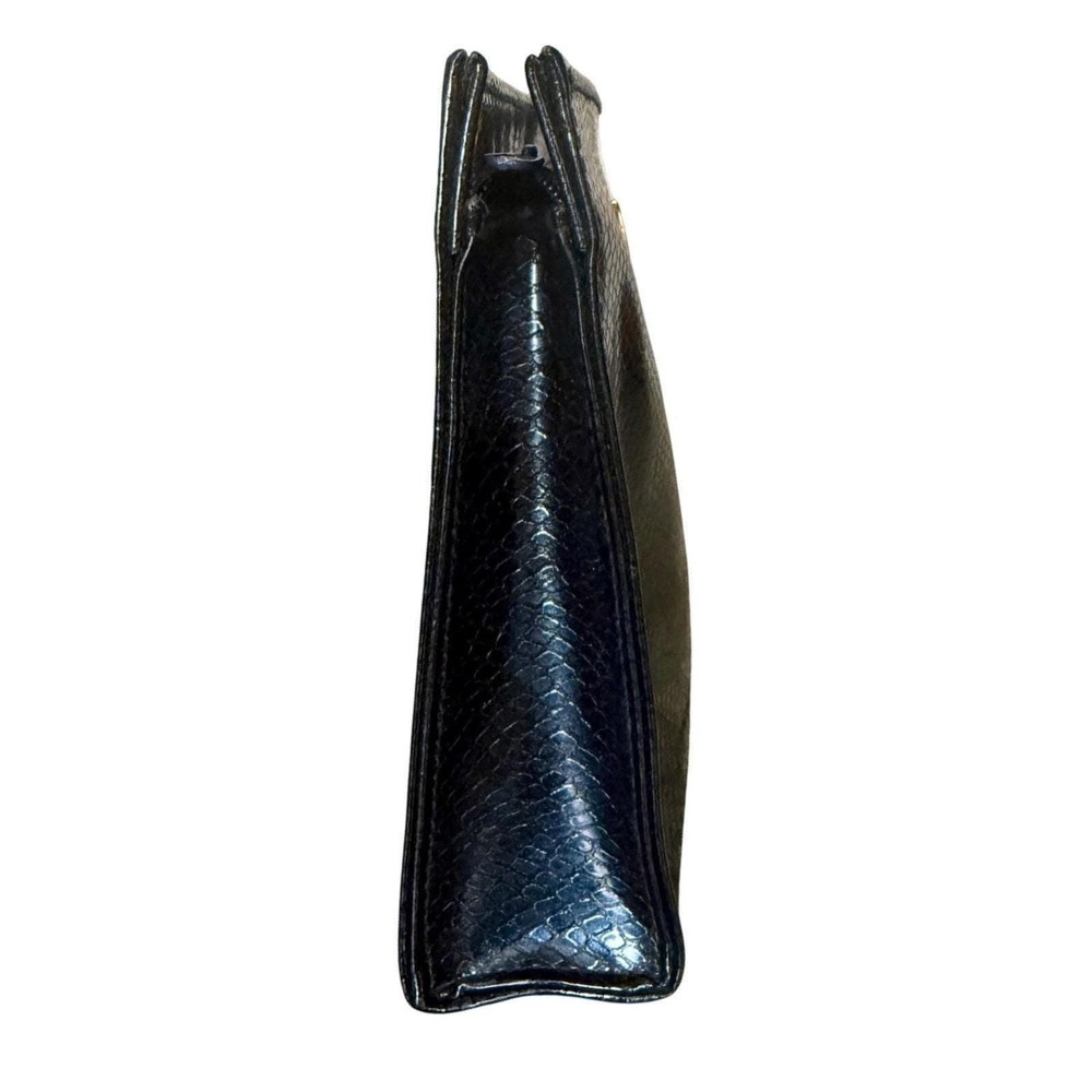Vintage Faux Leather Makeup Bag Navy Blue Cosmetic Case Animal Print Gold 1980s - Picture 3 of 5